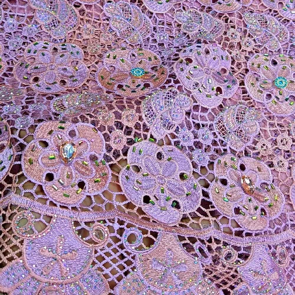 Luxury Lilac Cord Lace Fabric – Premium African Lace with Stone Embellishments | Perfect for Weddings, Owambe & Special Occasions