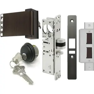 Rite Style Deadlatch Storefront Door Set - Push Paddle Exit, Deadlatch Bolt, with Mortise Lock Cylinder & Two , Durable, Polished Finish, Duronotice Bronze, Right Hand, 1-1/8" Backset