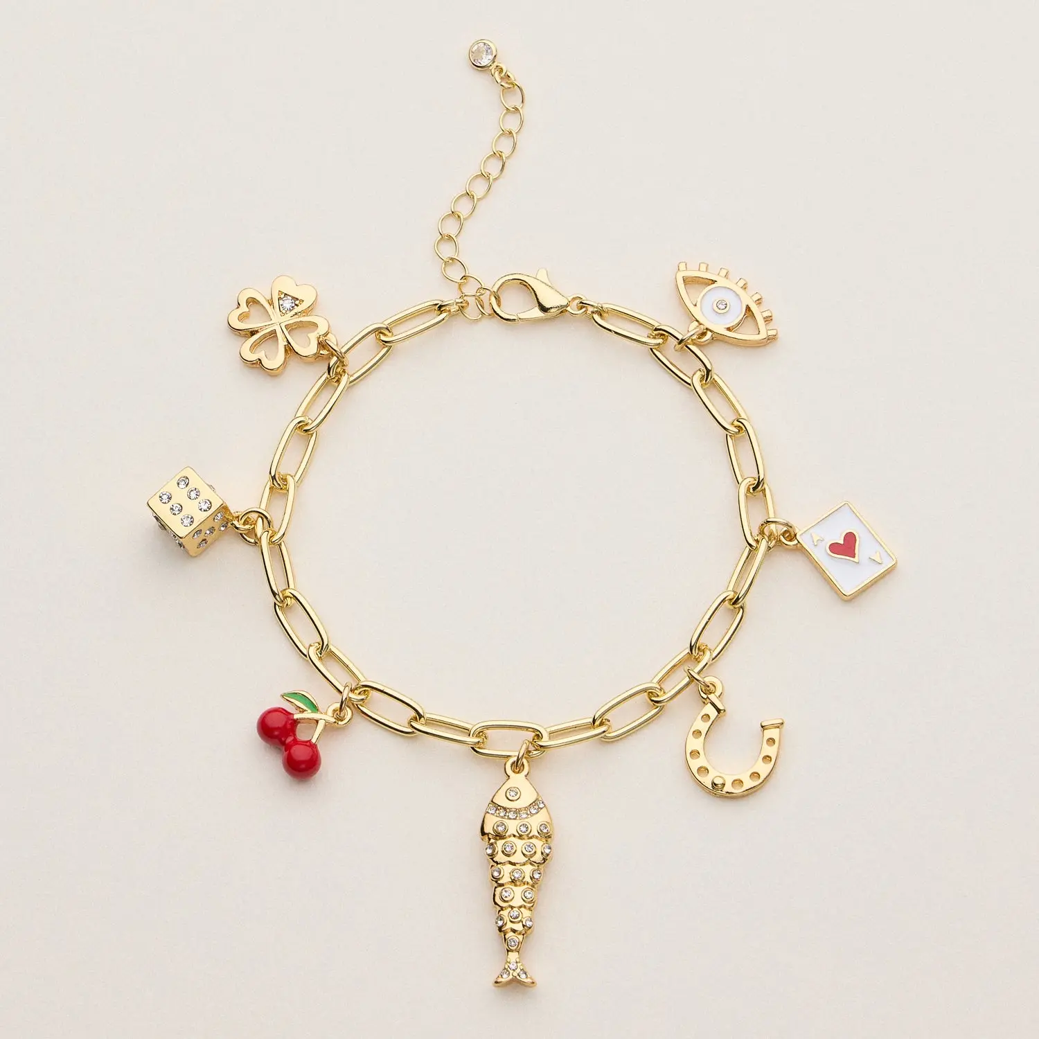 Chunky Link Charm Bracelet with Colorful Enamel Accents, Adjustable