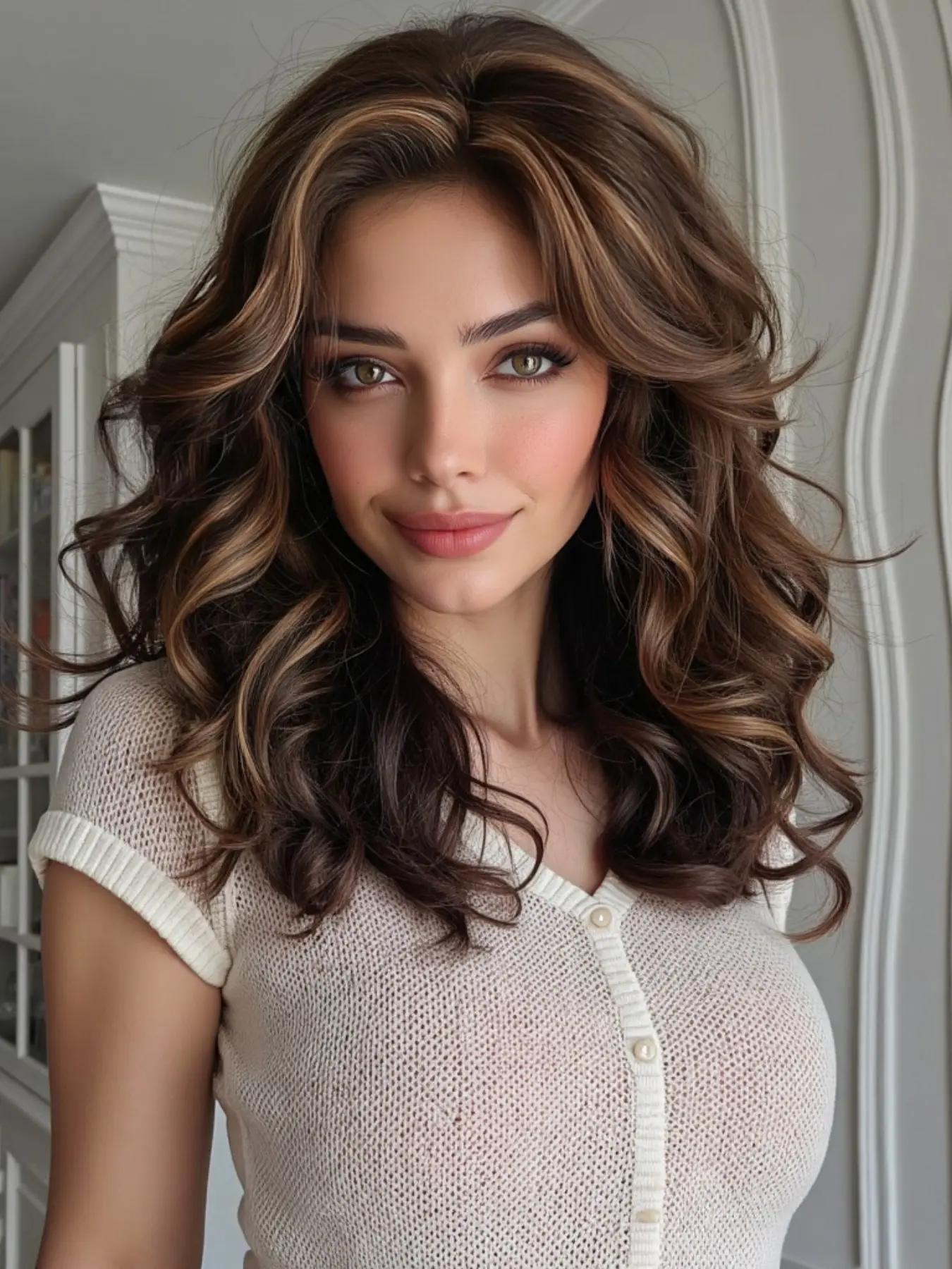 TOPSHE 13x4 New T-Part Glueless Synthetic Lace Wig, 18 Inch Shoulder Length, Highlight Blonde, Soft Roots, Lightweight and Easy to Wear, Versatile for Women's Daily Fashion Looks, Glueless Wavy Wig