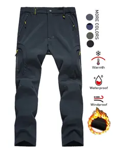 Men's Winter Fleece Lined Pants, Windproof Waterproof Warm Outdoor Long Pants with Belt, Hiking Camping Climbing Skiing Soft Shell Pants