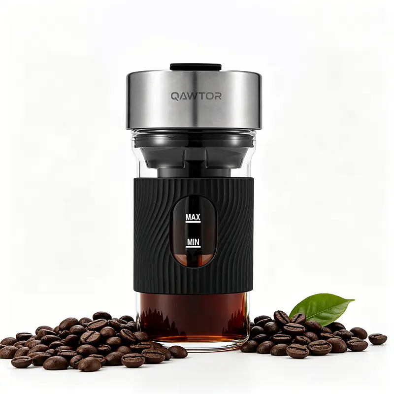 Qawtor Express Cold Brew Coffee Maker, 15 Min Fast Electric Cold Brewer USB Rechargeable Wireless Iced Coffee Machine with Filter & Brush for Home, Office & Outdoor Camping