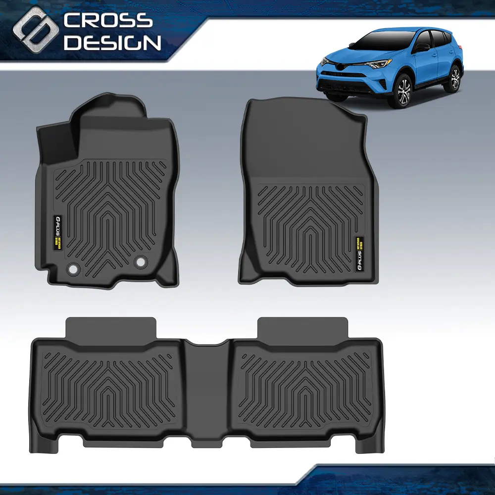 CROSSDESIGN TPE 3-Piece Car Floor Mat , All-Weather 3D Waterproof Car Accessory for Toyota RAV4 2013-2018, Black, Interior Car Accessories, Floor Mats For Car