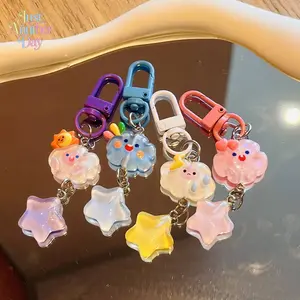 5-Pack Cute Cloud & Star Keychain Charms, Kawaii Resin Cloud Pendants with Glittery Star Details, Creative Bag Accessories & Phone Chain for Students