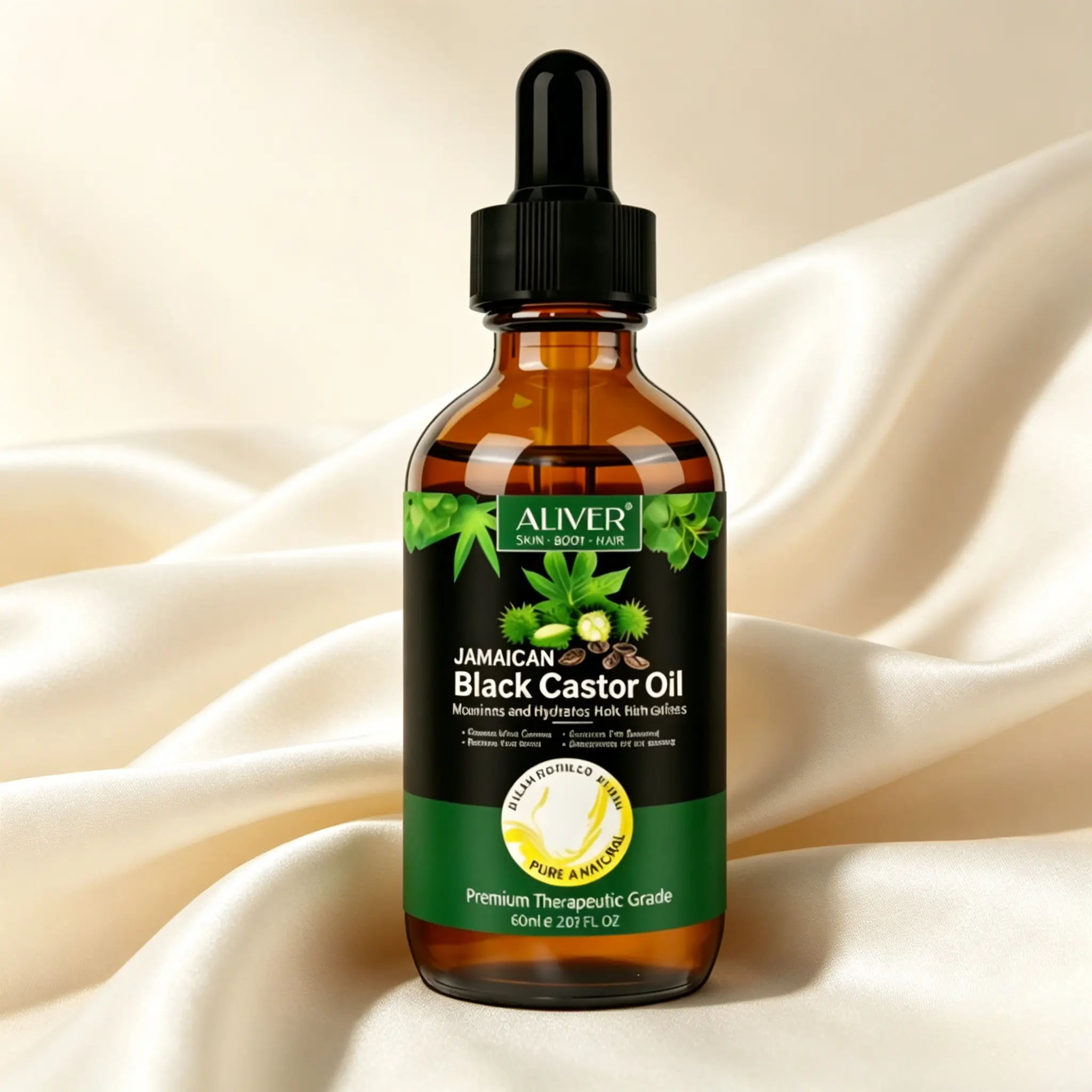 ALIVER Pure Jamaican Black Castor Oil (60ml) - Alcohol-Free Haircare & Hair Growth Oils for a Nourishing Hair Moisturizing Treatment, Lash & Brow Brightening