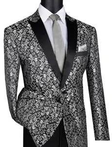 Jacquard Shawl Lapel Two-Button Blazer - Silver