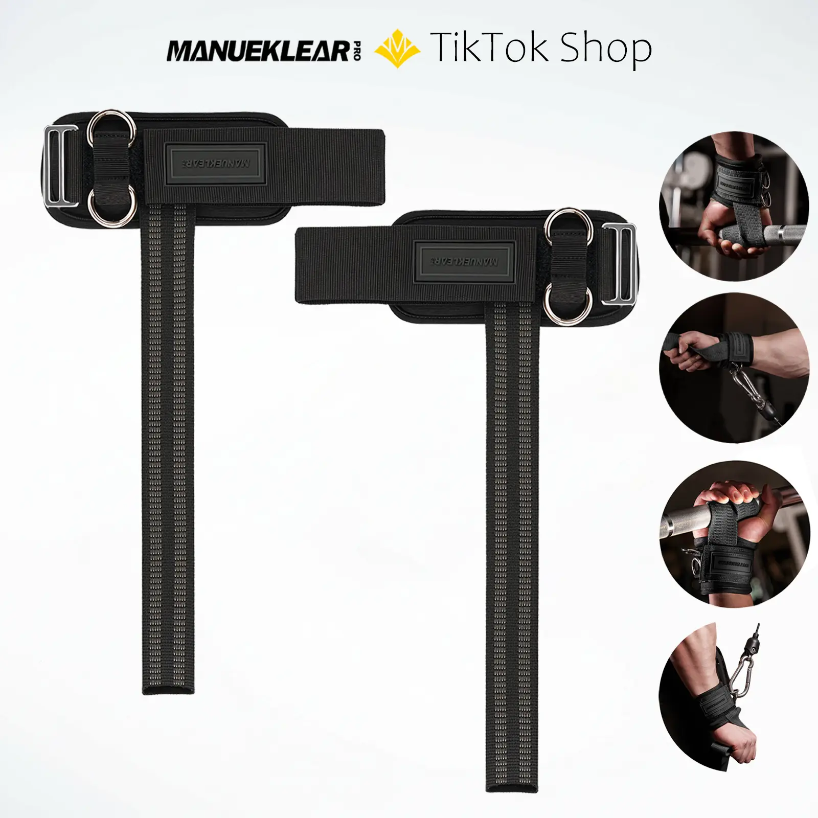 MANUEKLEAR Weightlifting Lifting Straps - 10mm Neoprene Padded Non-Slip Wrist Wraps with D-Rings, Gym Workout Accessories, Training Attachments for Deadlifts, Cable Machine Exercises (Men, Women)
