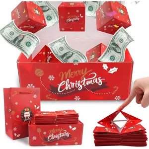 Christmas Surprise Box for Money - Exploding Santa Gift Box, Red Bouncing Cash Explosion Box for Present, Xmas Party Supplies