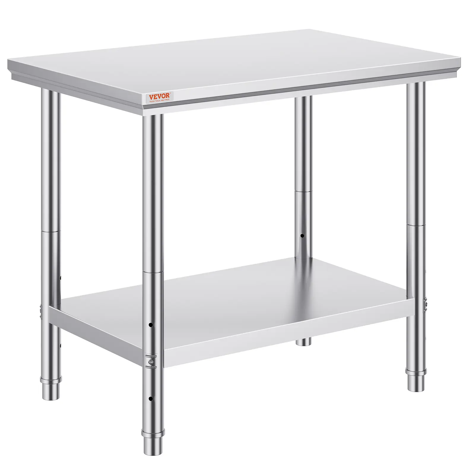 【summerfinds】VEVOR Smooth Stainless Steel Side Prep Table, 35x24x31 in, 700 lbs Load Capacity, Heavy-Duty Metal Worktable with Adjustable 3-Level Height Shelf, Father's Day Gift for Kitchen, Garage,dorm essentials,home essentials