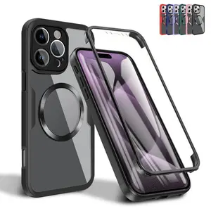 Magnetic Attraction Phone Case with Camera Lens Film Protector, 1 Count Double Sided Shockproof Phone Protective Cover, Phone Accessory Compatible for iPhone 15 14 13 12 11 Pro Max, Casing