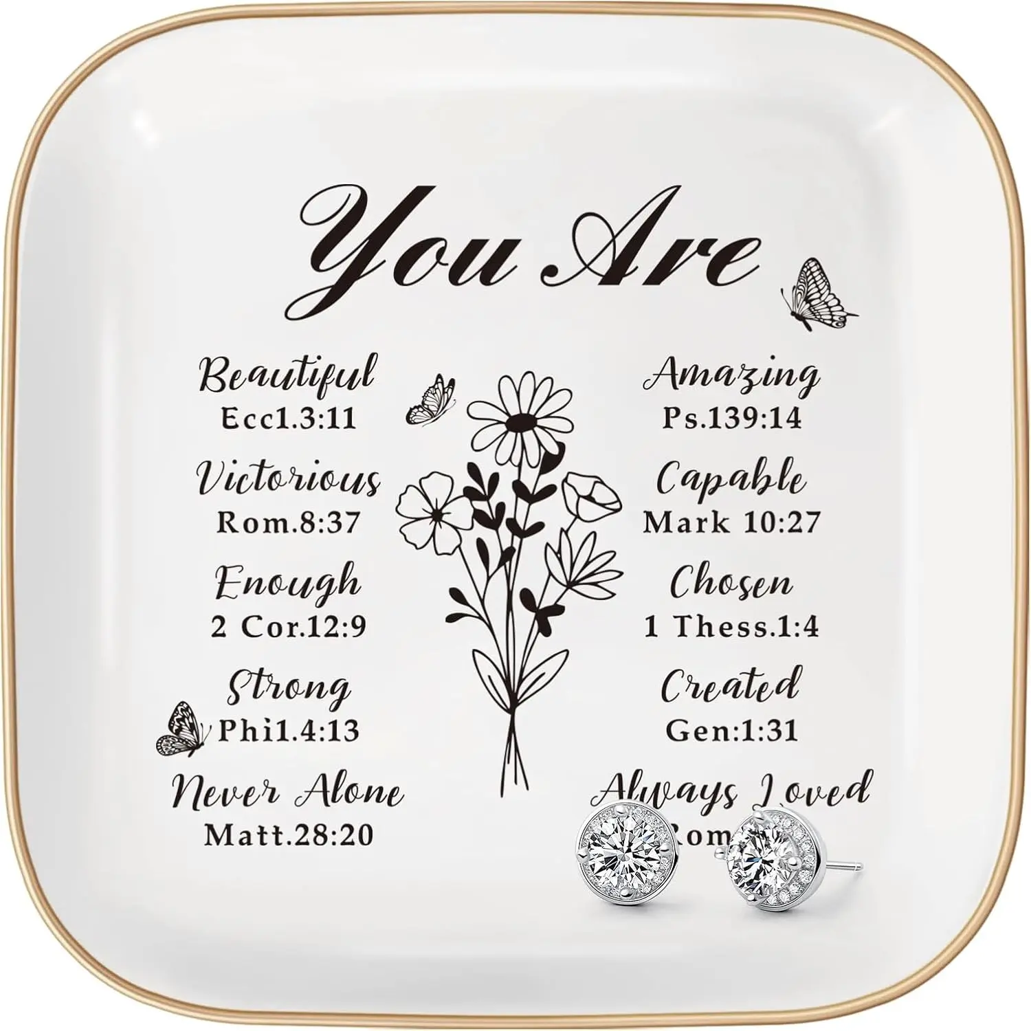 Christian Jewelry Dish Gifts for Women,Personalized Confirmation Jewelry Tray Gifts for Teen Girls，Baptism Gifts for Girl with Bible Verse for Birthdays Christmas (You Are)