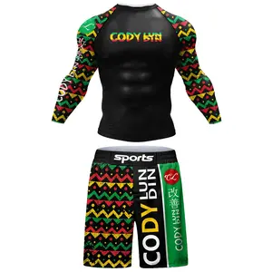 Cody Custom Masculine 2-in-1 Long Sleeve Boxing Jersey & BJJ Rash Guard Set, Bodybuilding Gym Fitness Sports Suit
