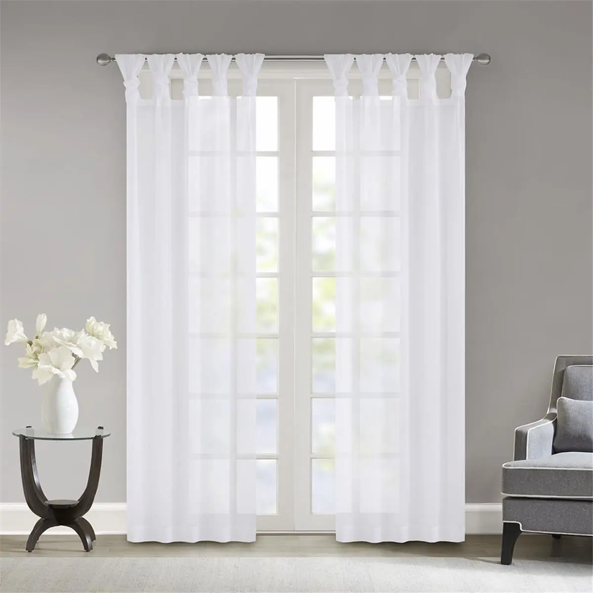 Madison Park Ceres Sheer Window Curtain Pair, Voile Twisted Tab Decorative Panels with Weighted Hem for Baby Nursery, 50x84 in, White, Weighted Curtains, Home Decorative Curtain
