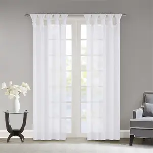 Madison Park Ceres Sheer Window Curtain Pair, Voile Twisted Tab Decorative Panels with Weighted Hem for Baby Nursery, 50x84 in, White, Weighted Curtains, Home Decorative Curtain
