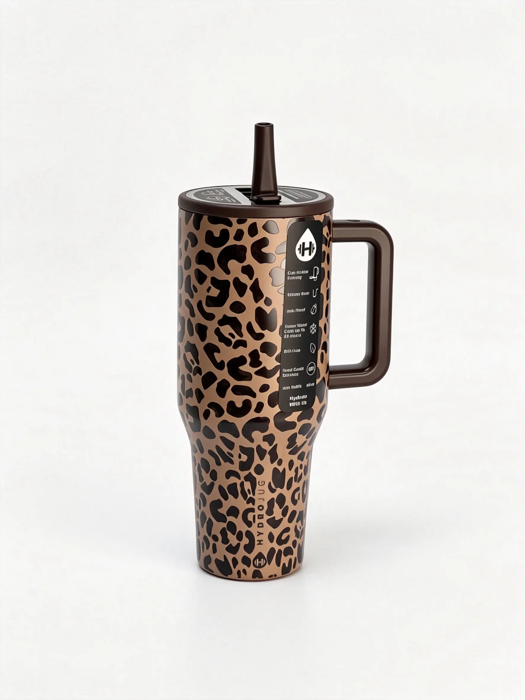 HydroJug Traveler Savanna Leopard 40oz  Classic Brown Leopard Print Tumbler with Triple-Wall Insulation Flip Straw Lid for All-Day Hydration Portable Drinkware Mug Flasks Bottled Reusable Stylish