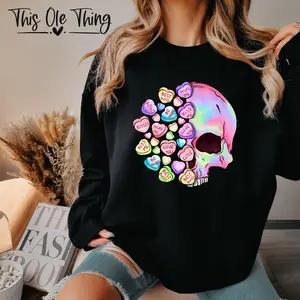 Valentine message heart skelly crewneck sweater shirt Womenswear Tops Hoodie Underwear valentine sweatshirt sweatshirts women