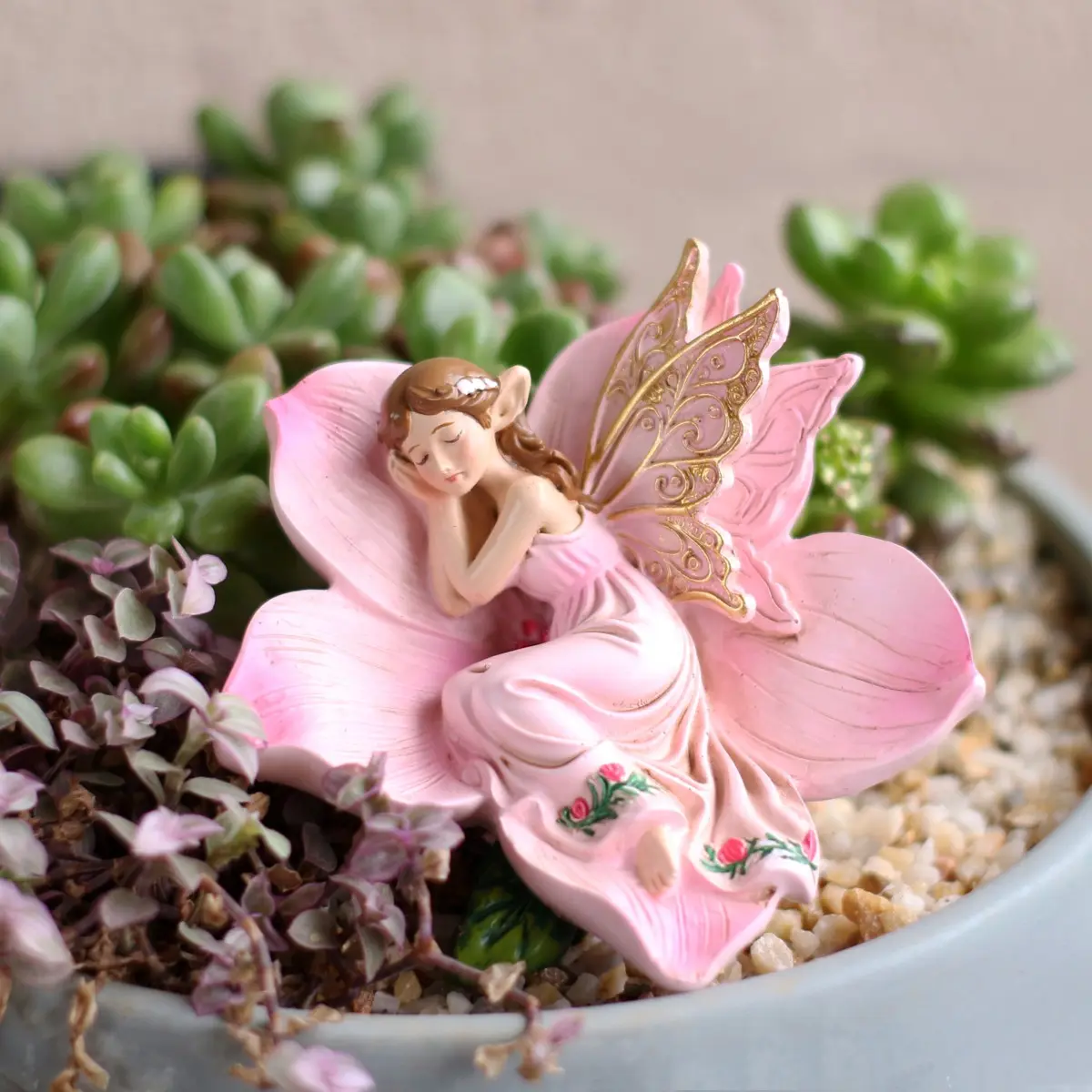 Charming Sleeping Fairy Resin Statue Ornament Decor Figurine, Angel Wing Design Romantic Girl Style Garden Pot Gardening Decor, Four Seasons Fantasy Landscape Home Desktop Decoration Figurines Decor, Decoration Items