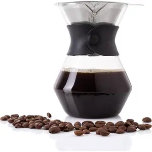 Pour Over Coffee Maker Set Glass Carafe Borosilicate White Protective  Sleeve, Pour Over Coffee Dripper Brewer With Double-layer Stainless Steel Filter 13.5 Oz