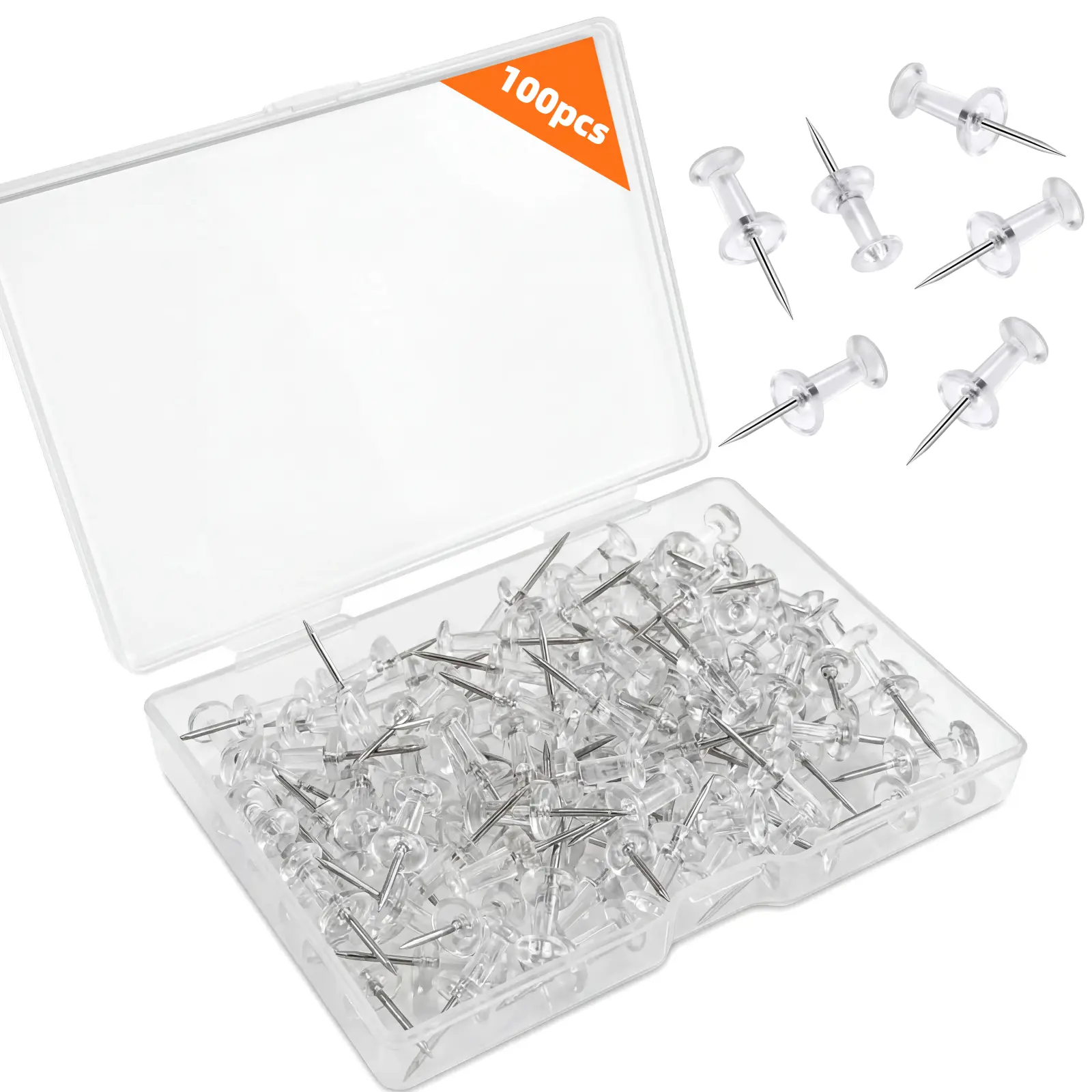 100 Pack Push Pins Tacks, Clear Plastic Head, Steel Point,Thumb Tacks for Bulletin Board,Stick Pins Thumb Tacks for Cork Board Wall Hangings