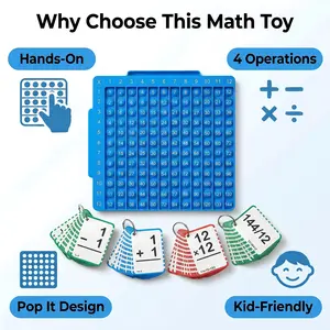KIDGENIUS 2-in-1 Educational Math Board for Kids & Stress Relief Fidget for Adults | 12x12 Multiplication Game Board for 1st-6th Grade | Addition Subtraction Division | Counting Anxiety Relief & Intelligence Training