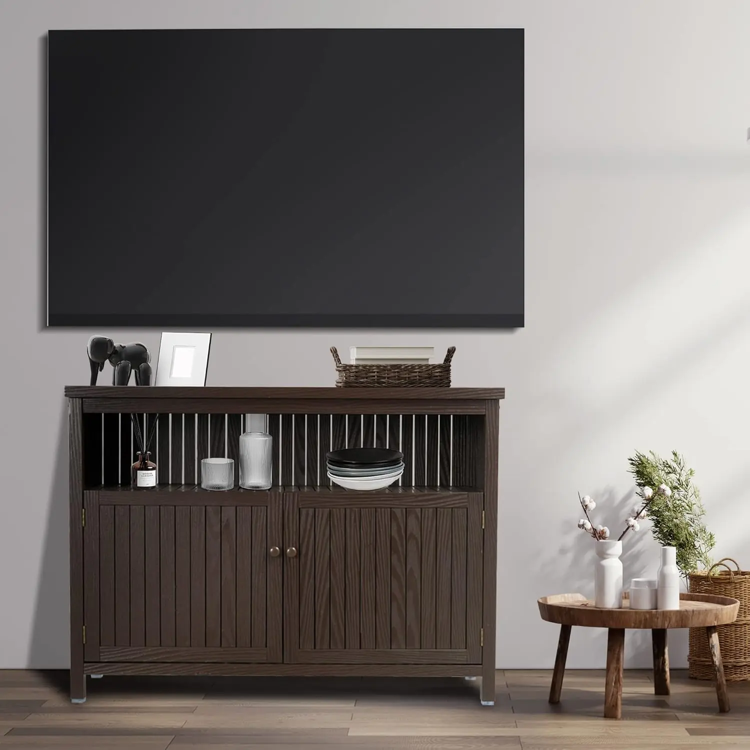 AHB Solid Wood Outdoor Sideboard Buffet Cabinet, TV Stand and Storage Console for Patio Deck Entryway, Multi-Purpose Furniture for Outdoor Entertaining homeessentials