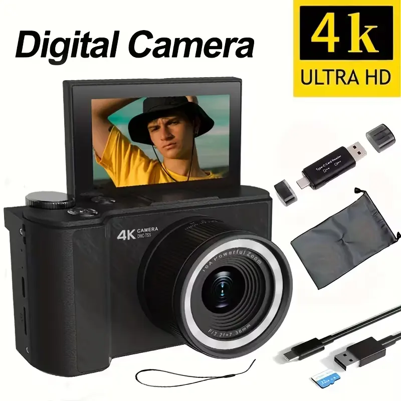 W&O Foldable Screen Portable Pocket Vlogging Camerawith 32GB SD Card &, Wrist Strap,Self Timer, Anti-Shake, 16X Digital Zoom, Ideal Gift for Girls, Boys Teenagers, and Beginners, Birthday Gift