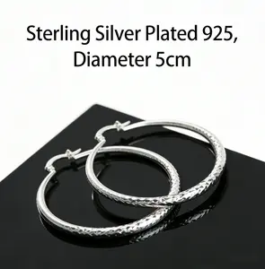 925 Sterling Silver Plated Hammered Hoop Earrings | 5cm (1.97") Large Hoop Earrings, Hypoallergenic Everyday Jewelry for Women, Gift for Her