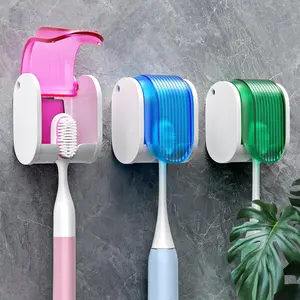3PCS Wall-Mounted Toothbrush Holders with Cover – Single-slot design, moisture-proof and dust-proof, ideal for bathroom, shower, family use, and travel.