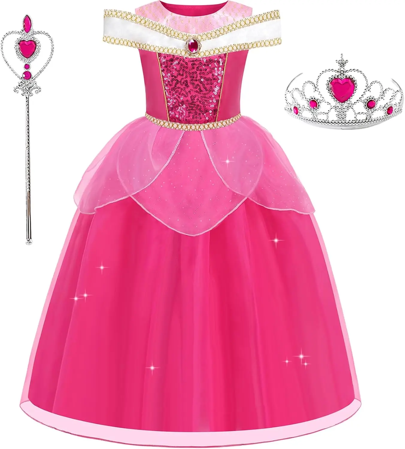 Girls' Sequin Princess Dress, Party Wear with Sequin Accents, Fancy Look Fancy Dress for Halloween, Birthday Party Cosplay