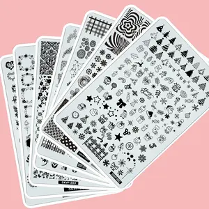 Nail Art DIY Stamp Plate Set, Lace & Butterfly Design, Halloween French Tip Gothic Mandala Plant Pattern, Polishing Stencil Mold, Nail Art Tools