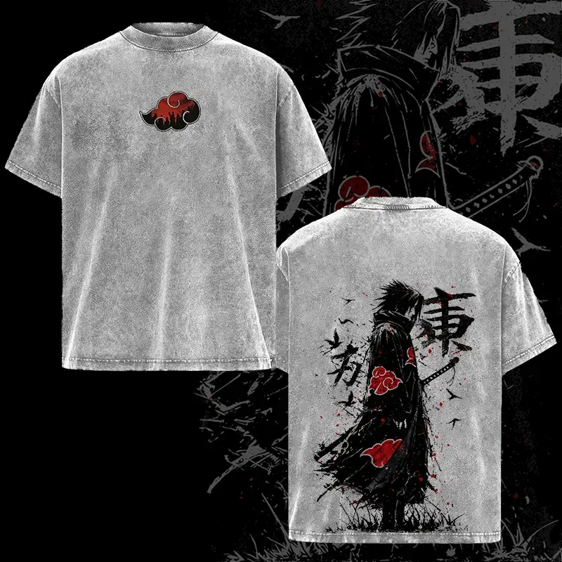 Retro Heavy Limited Sasuke - Naruto Anime Double Printed Vintage Washed Tee Unisex Oversize Anime Manga Washed Heavyweight Cotton T-shirt, Gift For Anime Fan, Anime Lover Menswear Oversized