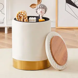 Velvet Storage Ottoman Multipurpose Footrest Stool with Metal Base Modern Round Vanity Stool Chair Ottoman Foot Stools Padded Seat for Living Room & Bedroom, Autumn, Winter, Warm