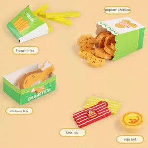 Wooden Simulation Food Playset, Burger Fries Set, Small Hamburgers & Sandwiches, Suitable for Kids 3-6, Enhances Motor Skills & Coordination, Pretend Cooking Set