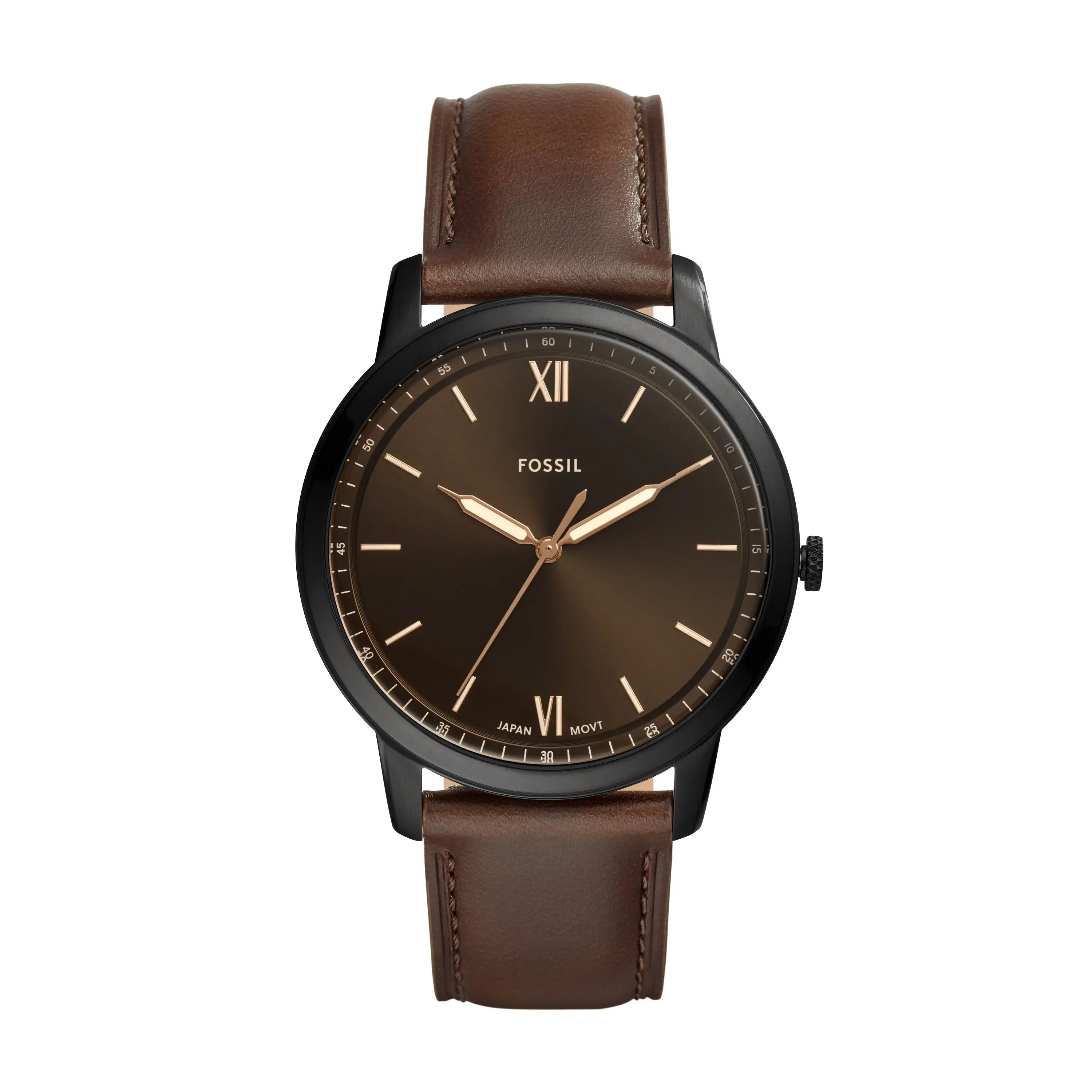 Fossil Minimalist Men's Three-Hand, Black Stainless Steel Watch