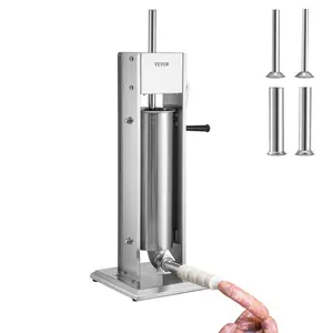 TikTokShopBlackFridayVEVOR Manual Sausage Stuffer, 11LBS/7L Capacity, Two Speed 304 Stainless Steel Vertical Sausage Stuffer, Sausage Filling Machine with 4 Stuffing Tubes, Suction Base for Household or Commercial