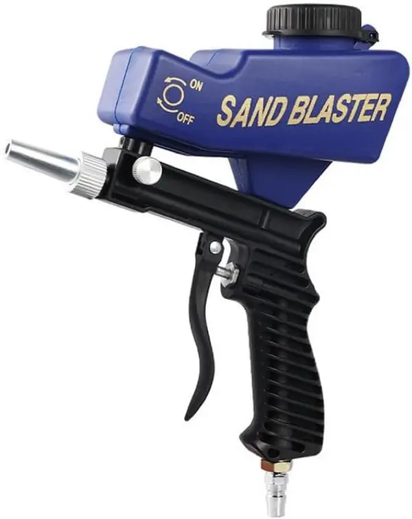 Portable Pneumatic Sand Blaster Gun Kit - Power Tools Accessory with Siphon & Gravity Feed, Ceramic Nozzle, Metal Body for Small Project Surface Prep, Paint & Rust Removal (Requires Air Compressor), Hardware