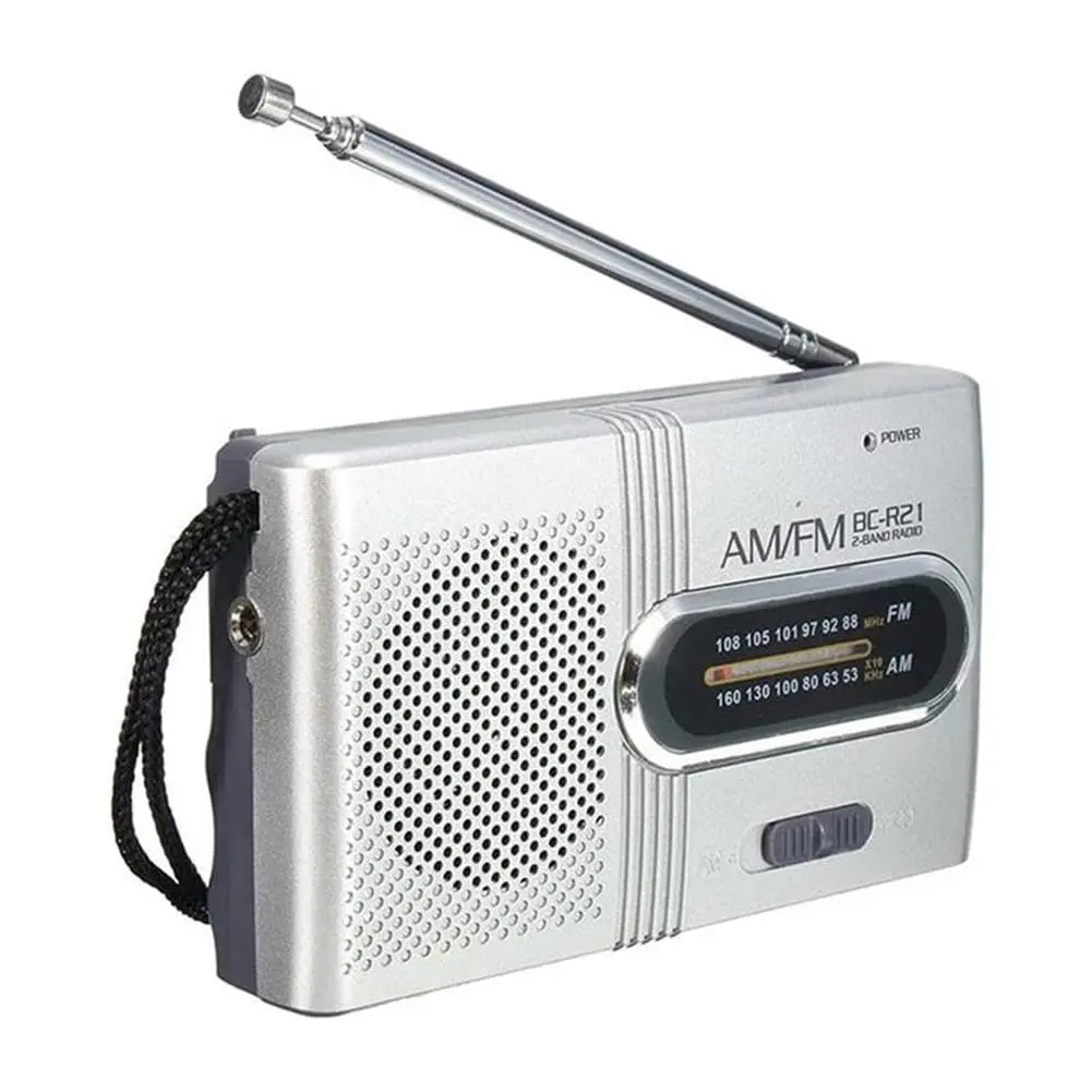 Ultra-Portable AM/FM Radio Player - AA Battery-Powered, Long-Lasting Performance, Silver Compact Headphone Audio Device for Emergencies, Camping, Perfect Gift for Parents