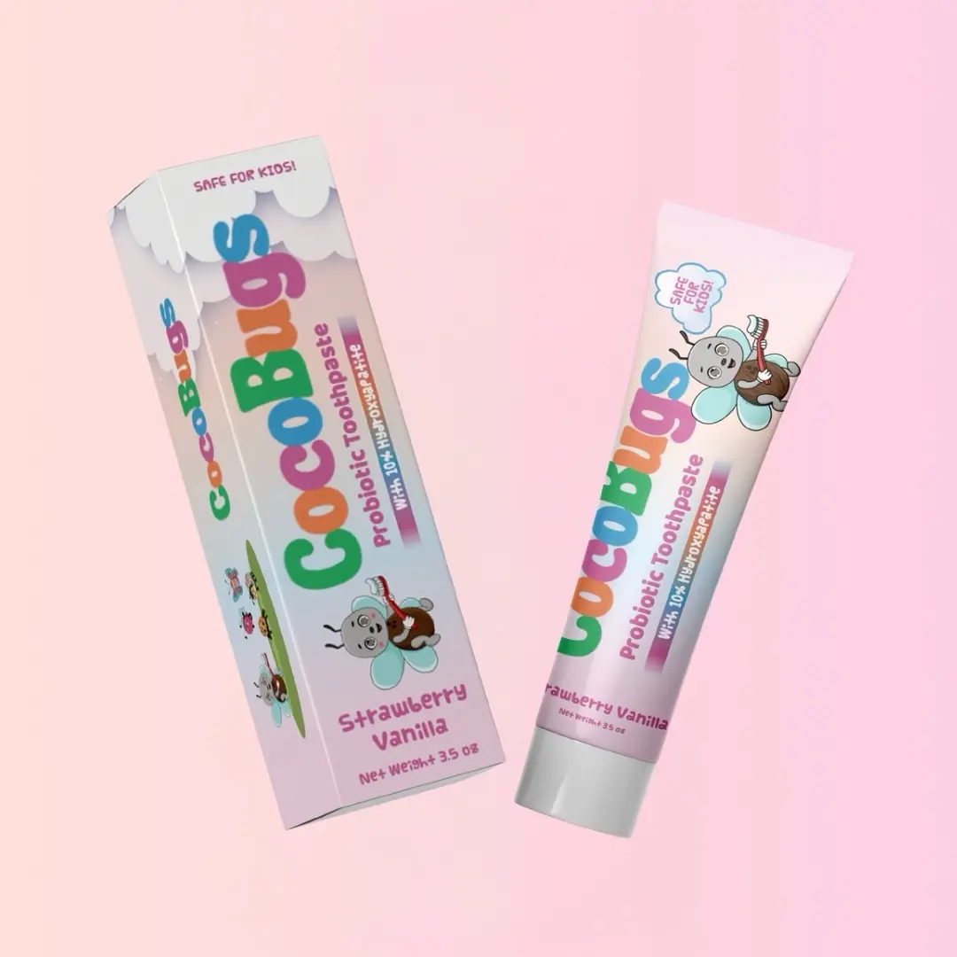 CocoBugs Strawberry Vanilla Probiotic Toothpaste - Natural Coconut Oil & Probiotics for Optimal Oral Health