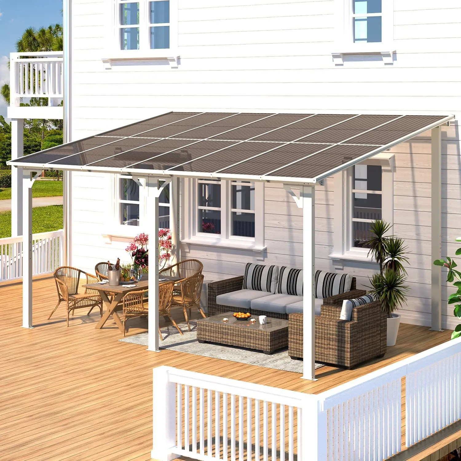 【Multiple packages arrived at different times】AECOJOY Large Wall Mounted Pergola Gazebo with Heavy Duty Canopy & Adjustable Panels for Outdoor Patio, Deck, and Pool Areas