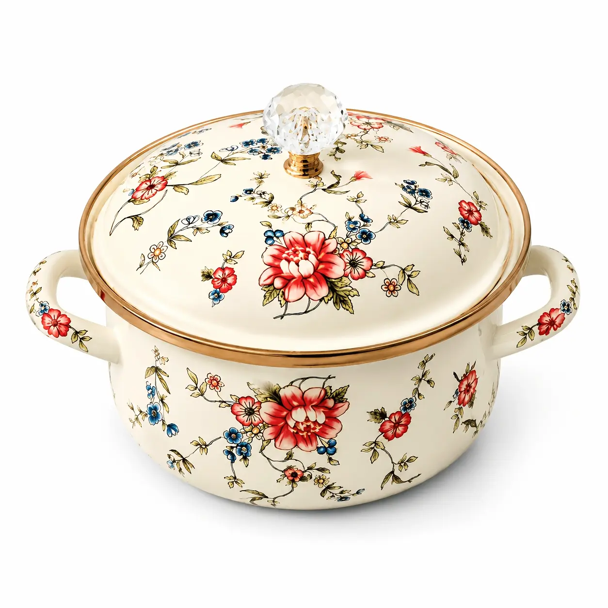 1pc Vintage Enamel Casserole Pot with Lid, Cooking Pot with Handles, Soup Stew Serving Pot, Stovetop Cookware