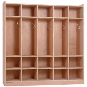 Garvee 5-Section Classroom Coat Locker, 20 Cubbies for Classrooms, Daycare Cubby with 4 Casters, 5 Hooks and 2 Storage Boxes, for Home, School, Kindergarten