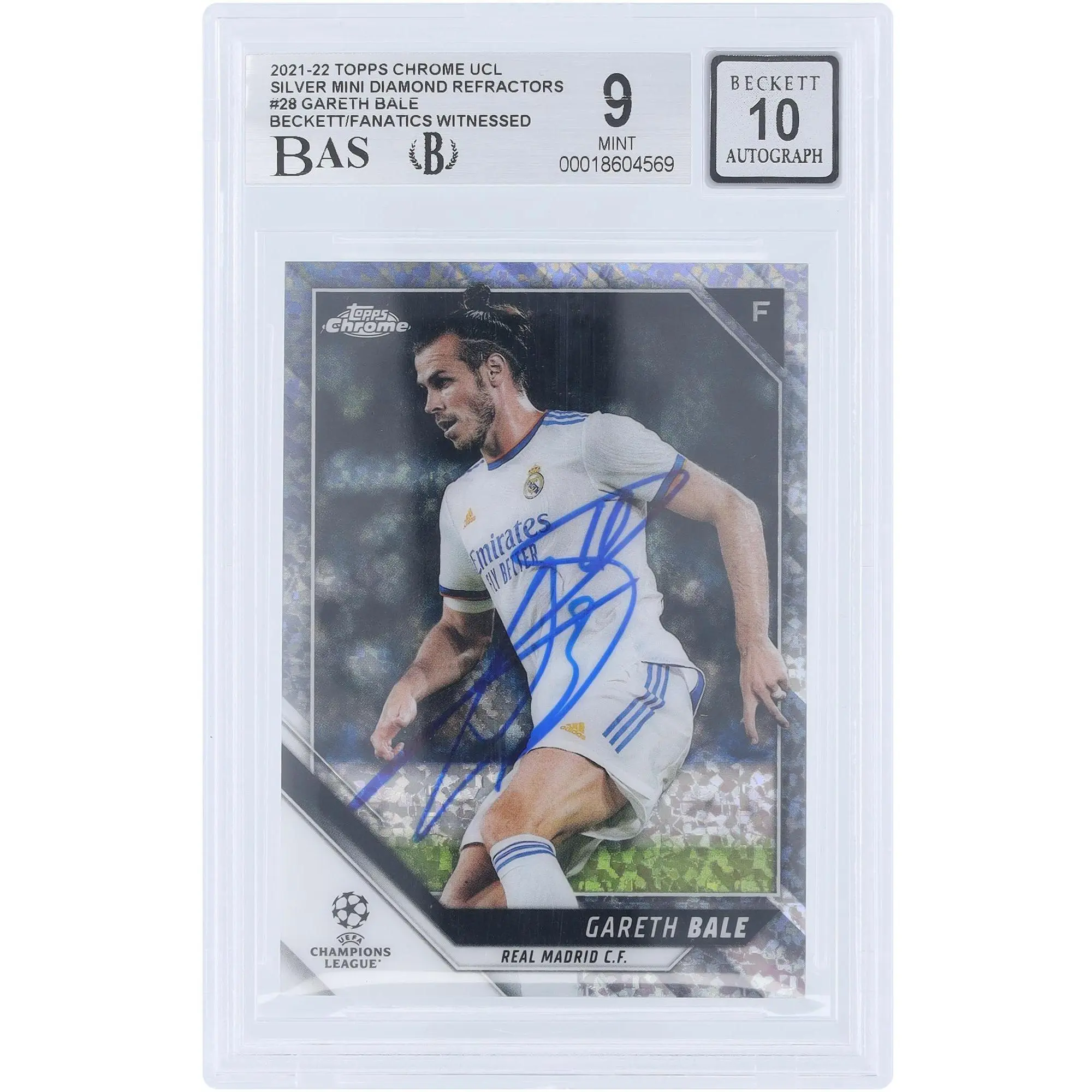 Gareth Bale Real Madrid CF Autographed 2021-22 Topps Chrome UEFA Silver Mini Diamond Refractor #28 #/275 Beckett Fanatics Witnessed Authenticated 9/10 Card - Fanatics Authentic Certified