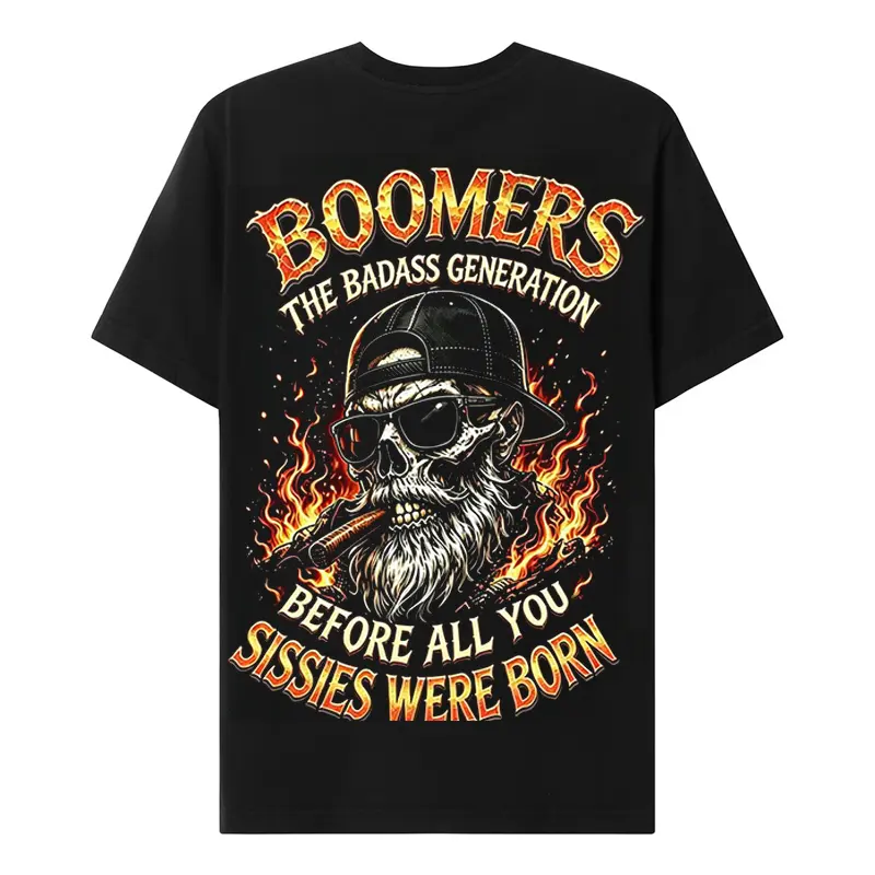 Chaosmoda Men's Streetwear Cotton Short-Sleeve Crewneck T-Shirt - Custom Year Skull Design, Soft, Breathable, Casual, "Boomers The Badass Generation Before All You Sissies Were Born" Print, Shortsleeve