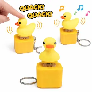 Push LED Light Button Animal Sound Keychain – Funny Noise Maker Toy with Duck Frog Lizard Sounds, Novelty Prank Keychain for Kids Teens Adults