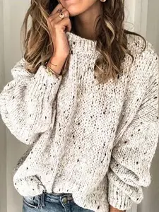 Women's Plain Drop Shoulder Sweater, Casual Long Sleeve Round Neck Jumper for Fall & Winter, Fashion Ladies' Knitwear for Daily Wear, Womenswear