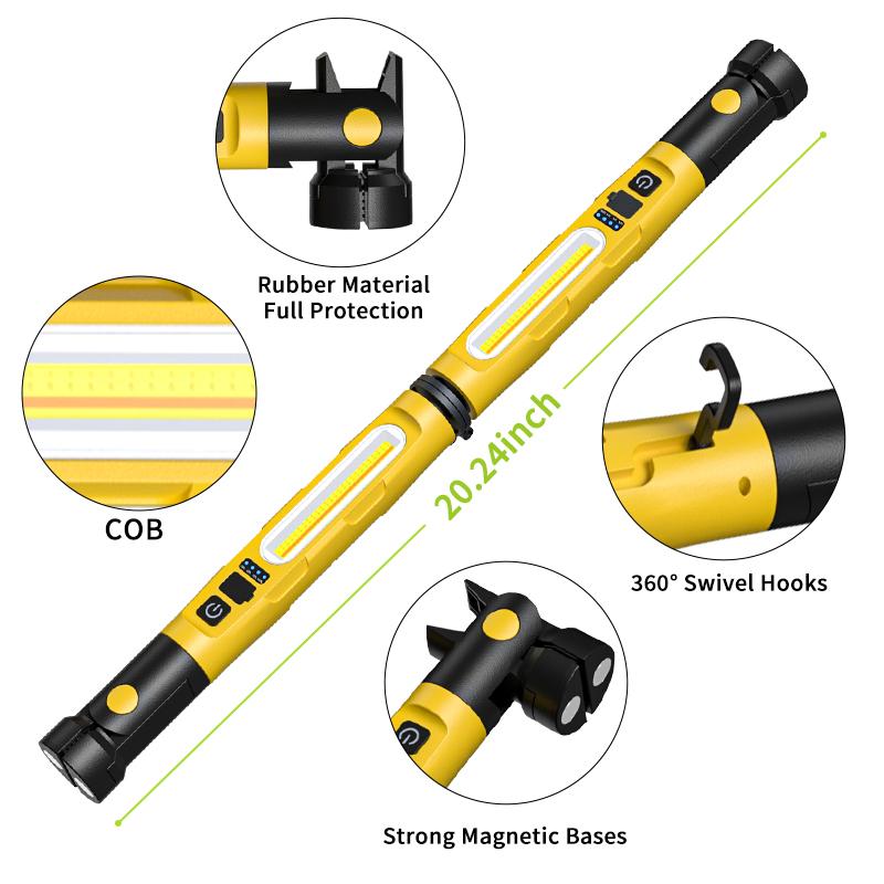2-in-1 mechanical work light, 3000 lumens magnetic work light, rechargeable LED work light strip, portable wireless hood-under work light strip with hook, foldable design, suitable for maintenance workshops and emergency lighting