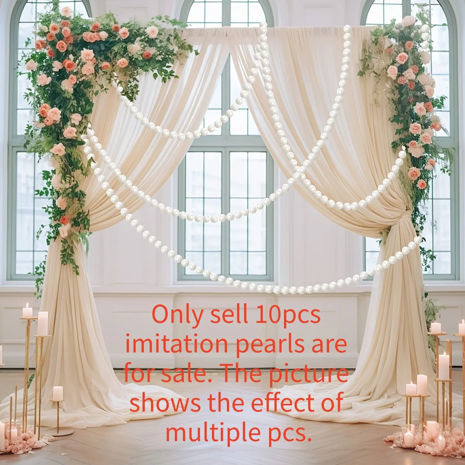 10Pcs Imitation Pearl Beaded Hanging Ornaments White Round Ball Pendants for Wedding Engagement Anniversary Party Decoration DIY Backdrop Decor Party Atmosphere Props