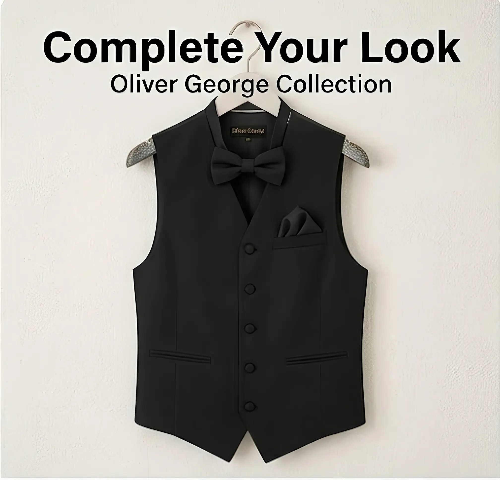 Oliver George Men’s Formal Tuxedo Vest Set - 4-Piece Suit Accessory Kit with Adjustable Bow Tie, Slim Necktie & Pocket Square for Wedding, Prom, Groom, Groomsmen & Business Events - Premium Matte Finish