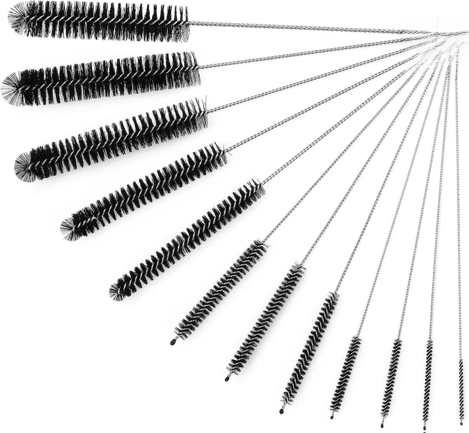 Portable 12-Piece 8.2 Inch Bottle Cleaning Brush Set with Nylon Tubes for Sippy Cups & Water Bottles Black Flexible Stainless Steel & Nylon Wire Straws Cleaner