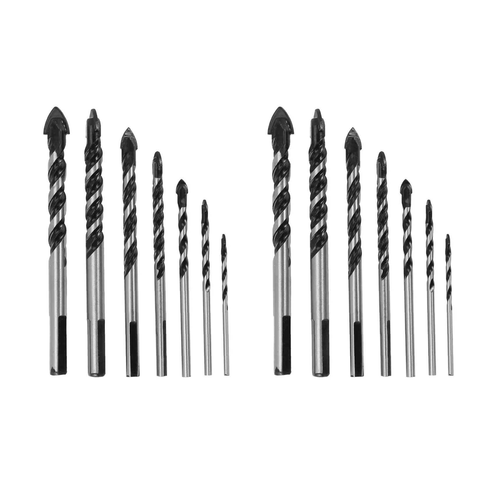 14-Piece Tungsten Carbide Drill Bit Set - Multiple Diameters (3,4,5,6,8,10,12mm), Triangular Grip, Dust Removal U-Slot, Compatible with Tools & Hardware Organizers, for Concrete, Brick Wall, Glass, Mirrors, Ceramic Tile Hard Drilling, Hard Material